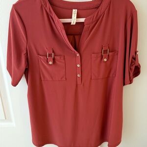Cato Maroon Blouse with Buckle Accents